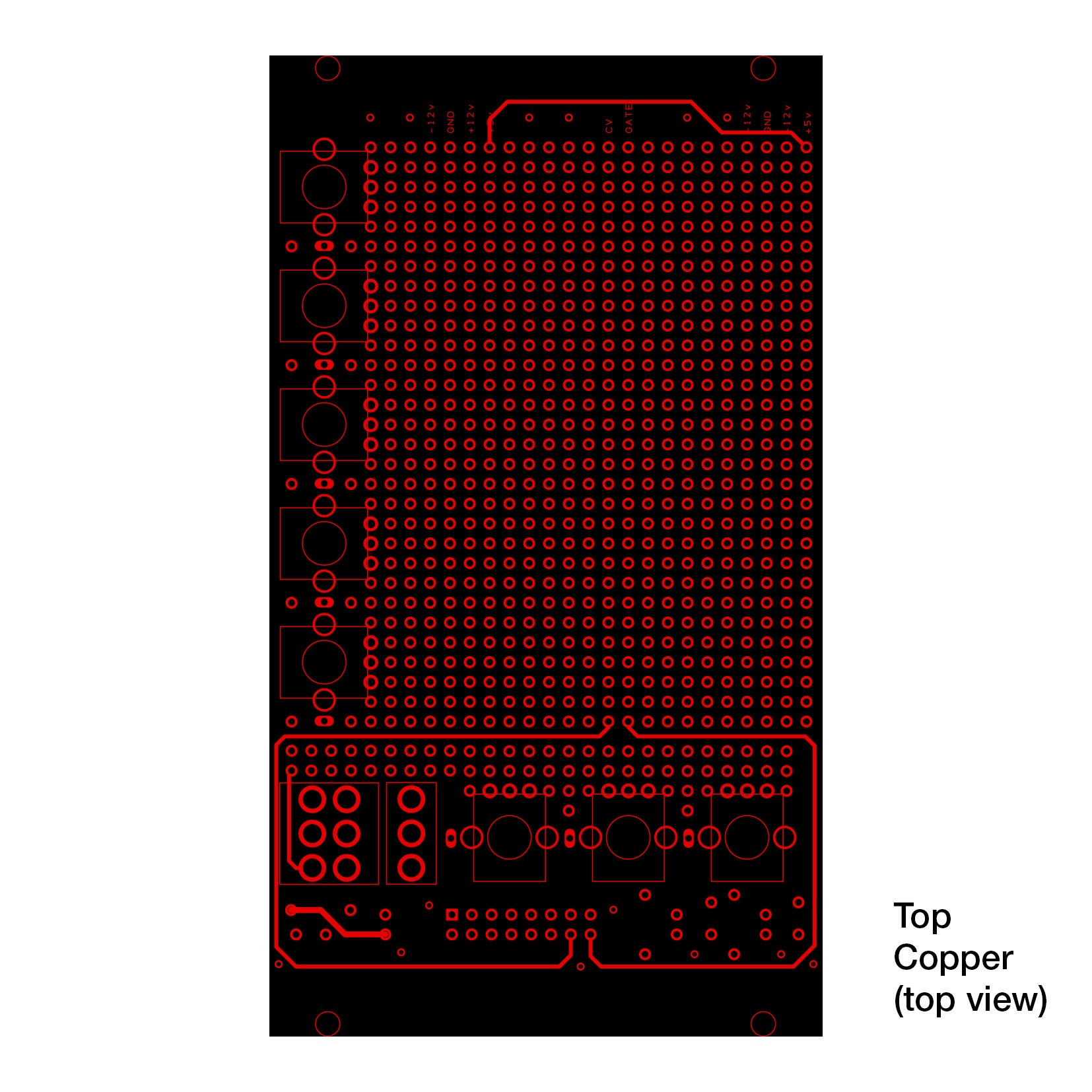 Eurorack Prototyping Board for modular synthesizer design. Top Copper Layer