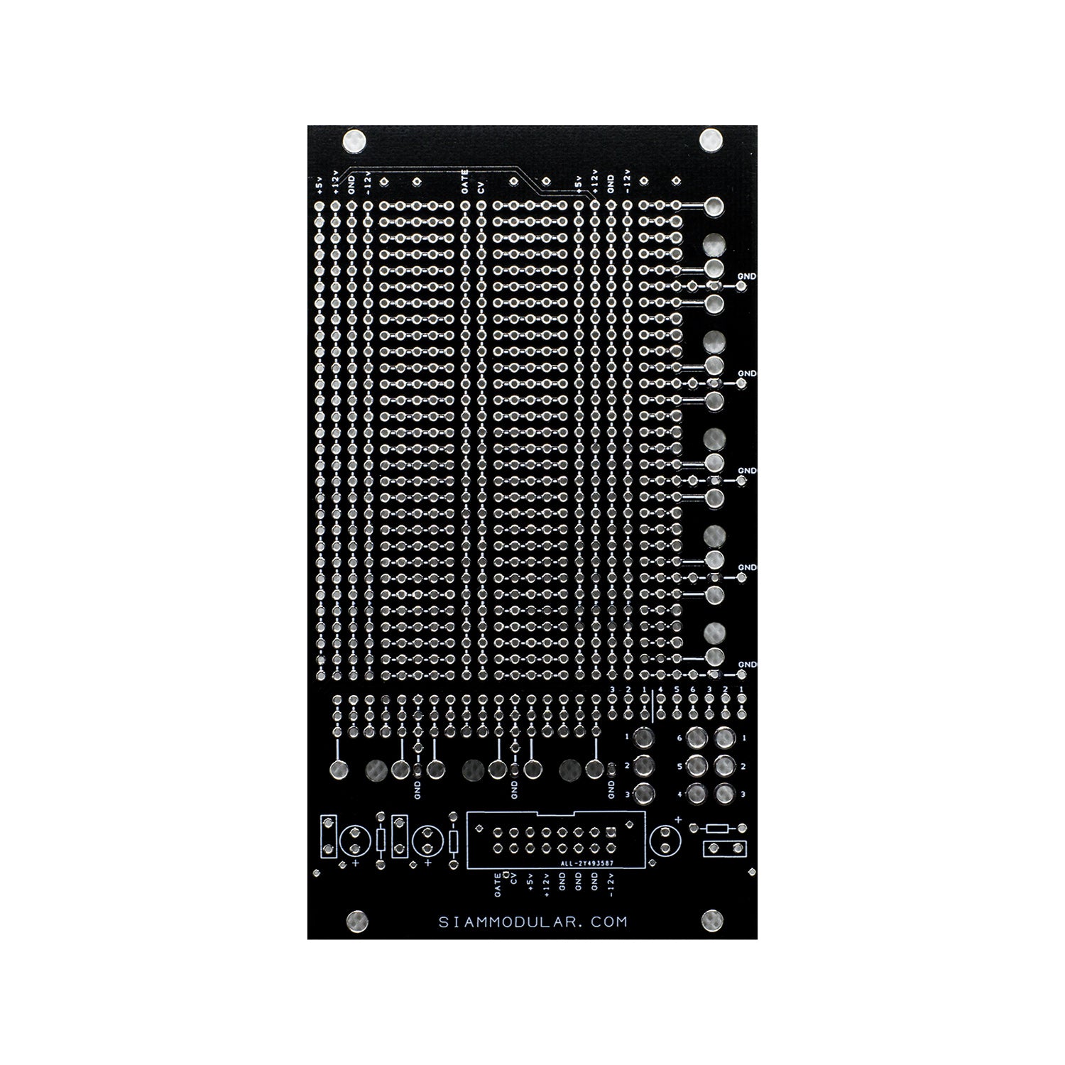 Eurorack Prototyping Board for modular synthesizer design.  Back View