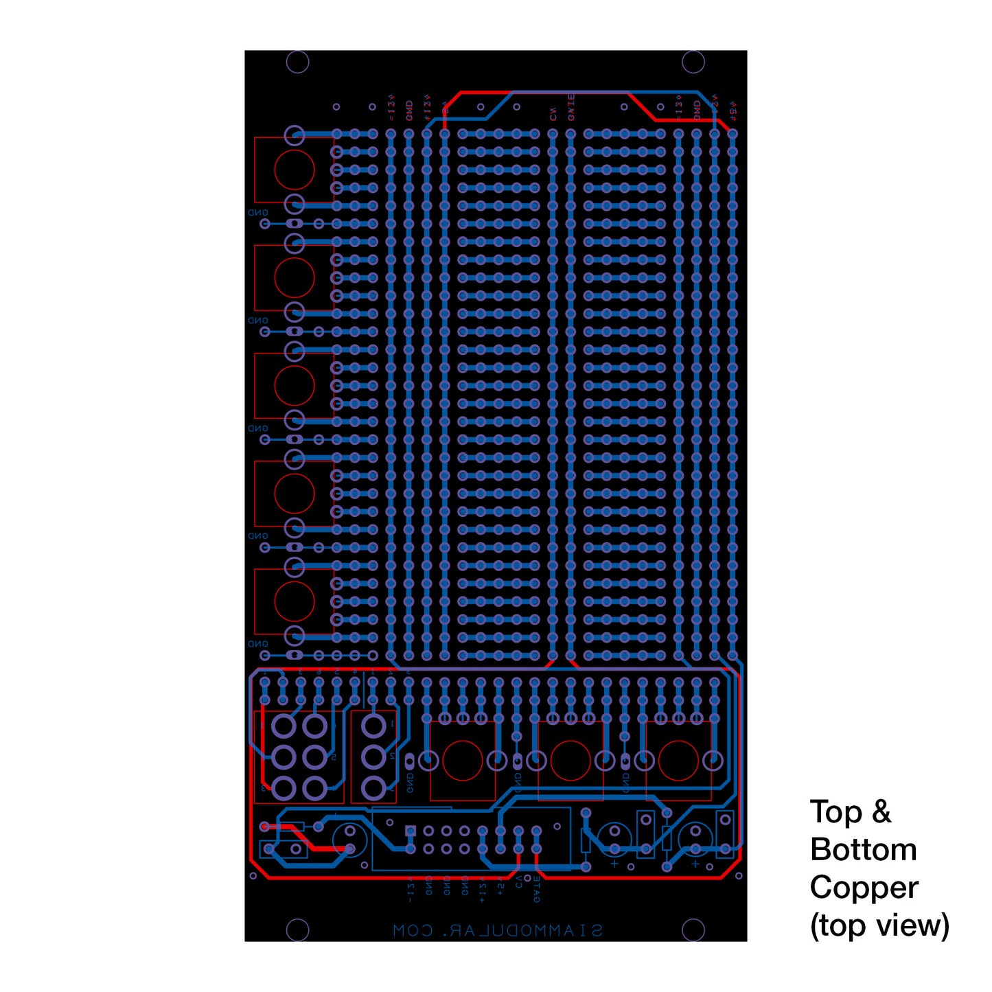 Eurorack Prototyping Board for modular synthesizer design. Top and bottom copper layers