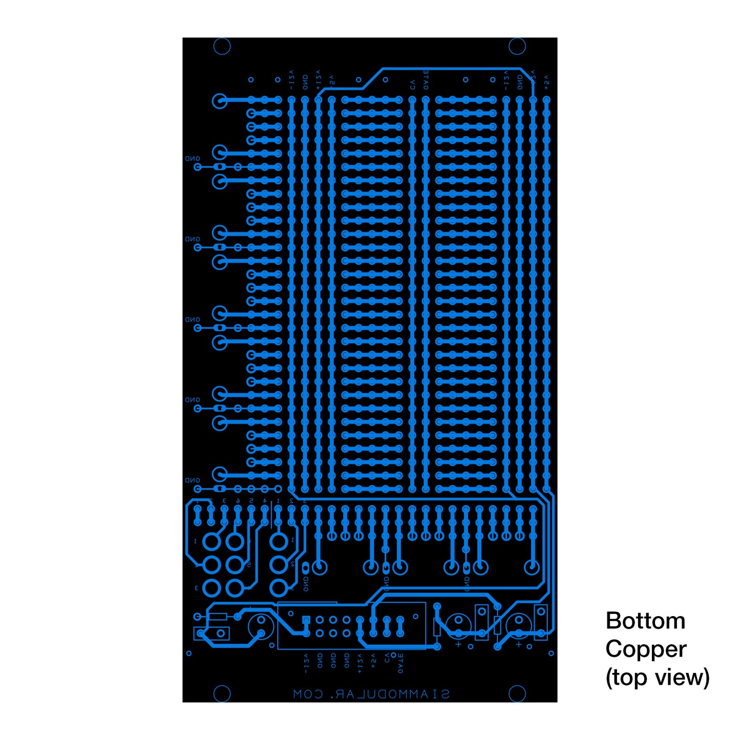 Eurorack Prototyping Board for modular synthesizer design. Bottom Copper Layer