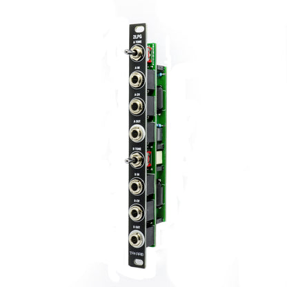 Takaab 2LPG - Dual Passive Low Pass Gate synthesizer module for eurorack synths. Side angle view