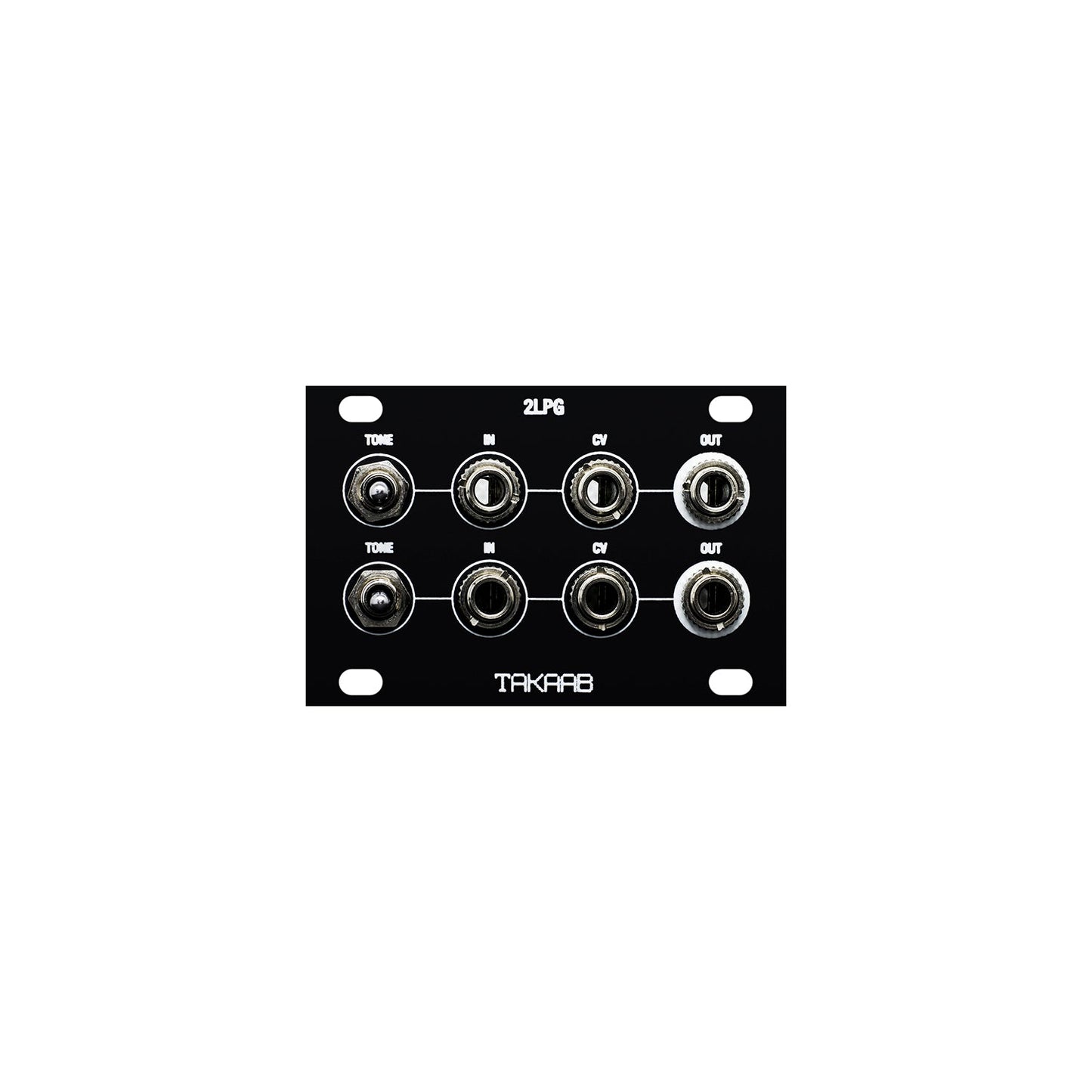 Takaab 2LPG-1U - Dual Passive Low Pass Gate for eurorack synthesizers. Front panel view