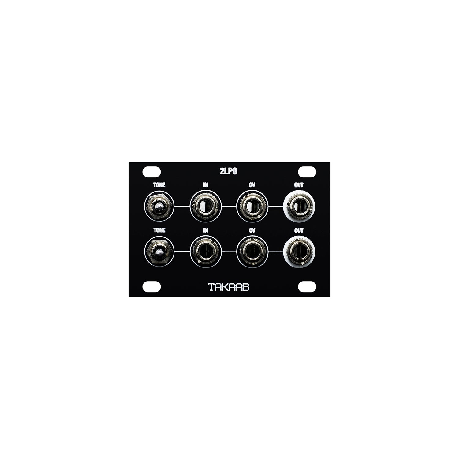 Takaab 2LPG-1U - Dual Passive Low Pass Gate for eurorack synthesizers. Front panel view