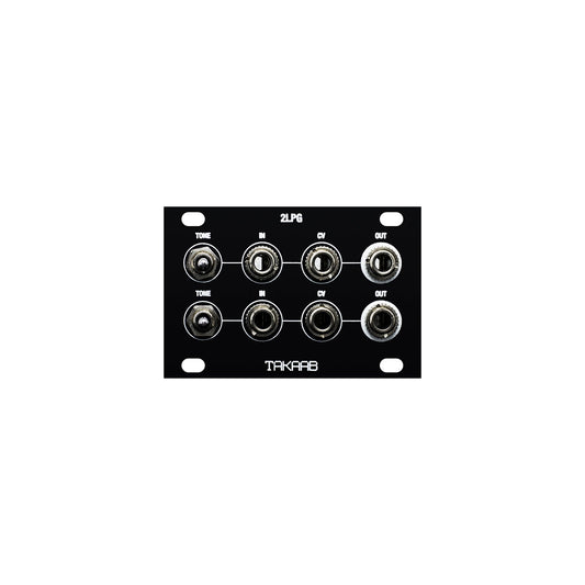 Takaab 2LPG-1U - Dual Passive Low Pass Gate for eurorack synthesizers. Front panel view