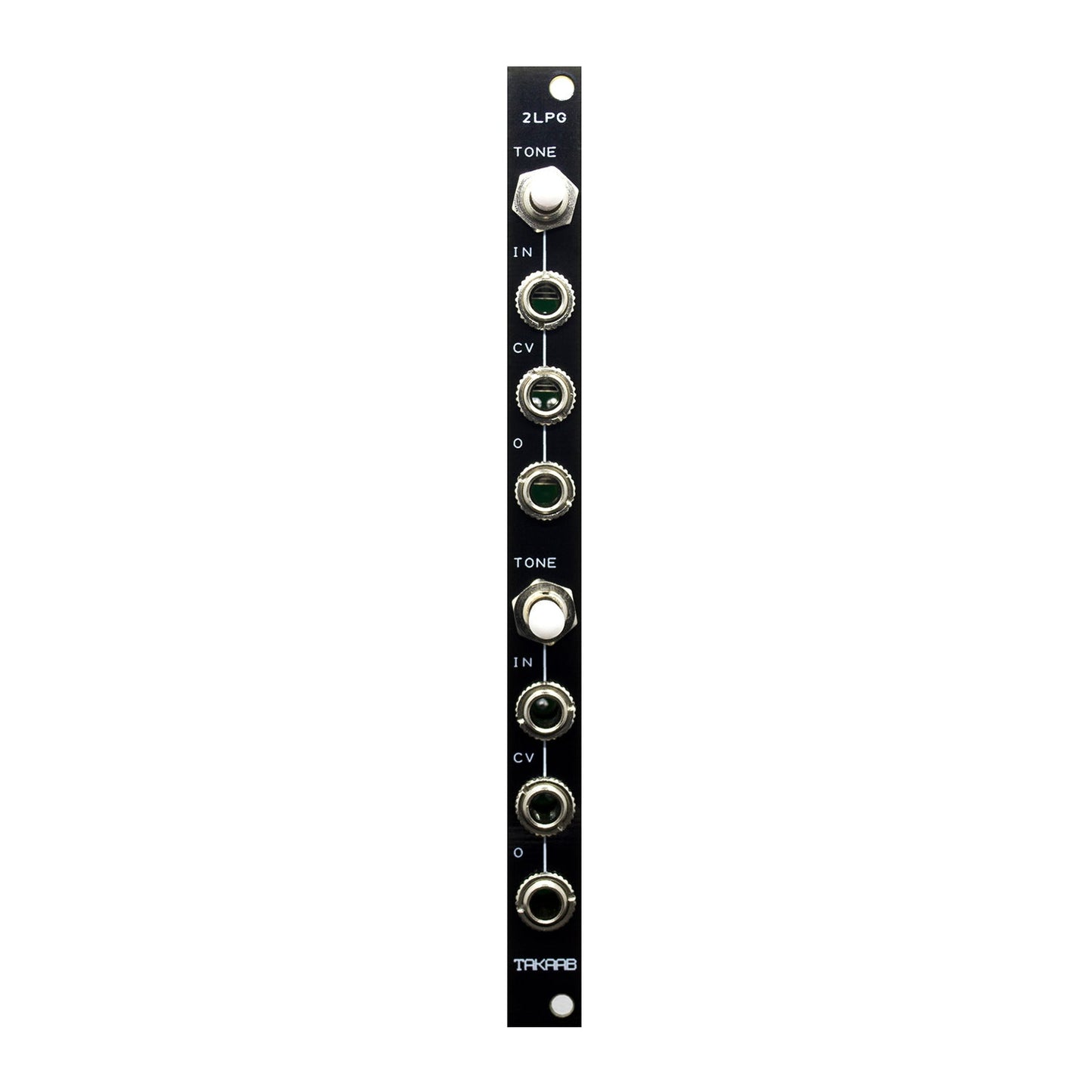 Takaab 2LPG - Dual Passive Low Pass Gate eurorack synthesizer module front panel view