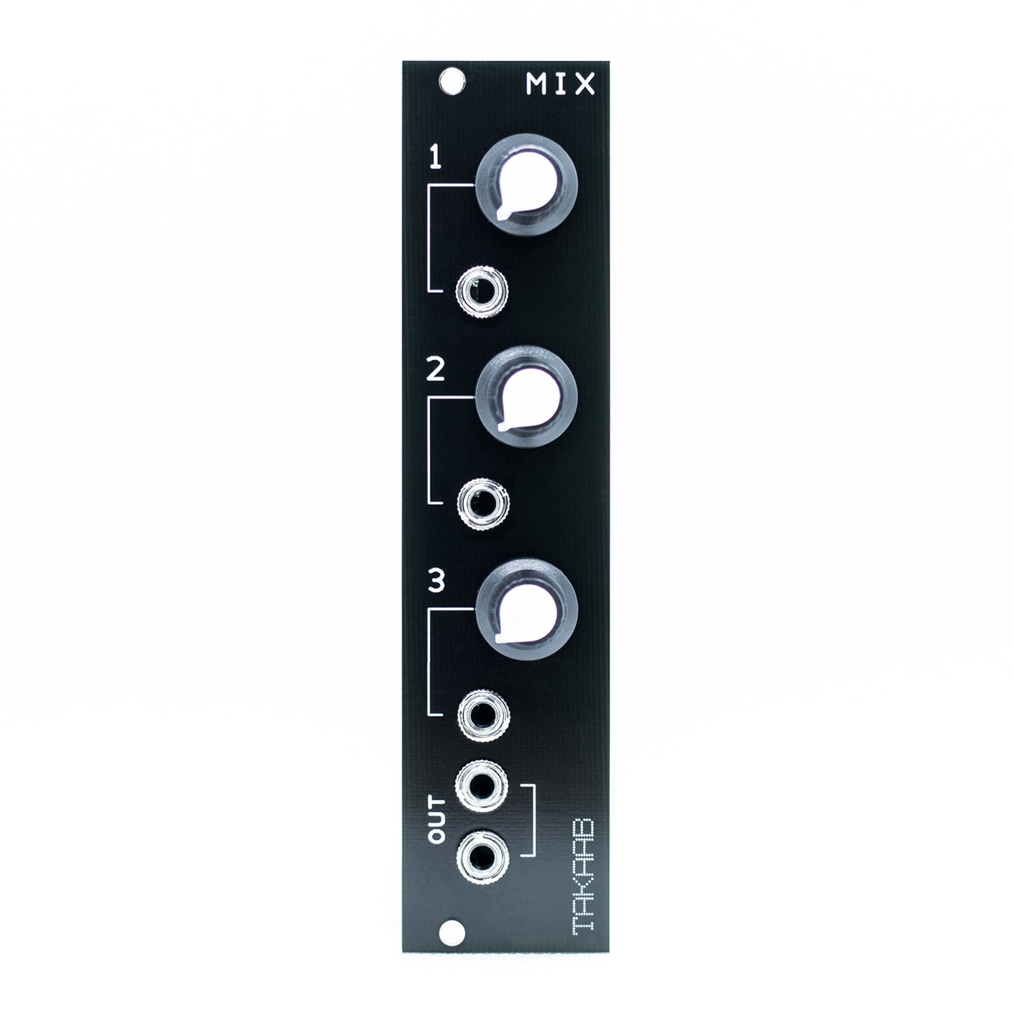 Takaab MIX v1 - 3 Channel Mixer Eurorack Synthesizer Module - Front panel view