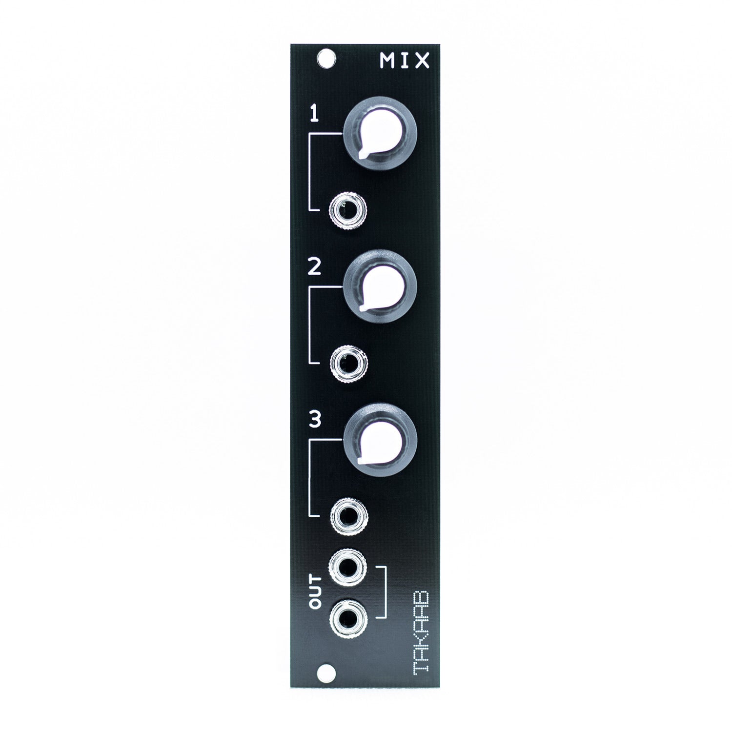 Takaab MIX v1 - 3 Channel Mixer Eurorack Synthesizer Module - Front panel view