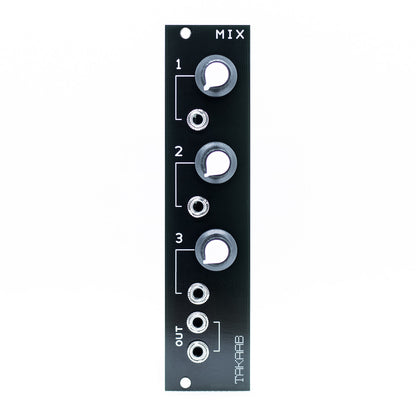 Takaab MIX v1 - 3 Channel Mixer Eurorack Synthesizer Module - Front panel view