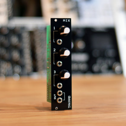 Takaab MIX v1 - 3 Channel Mixer Eurorack Synthesizer Module - Front view